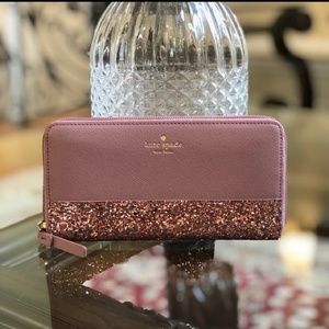Kate Spade Neda Glitter Zip Wallet Dusty Peony